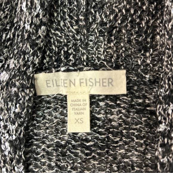 Eileen Fisher Open Cardigan Sweater Women’s XS Black White Gray Italian Linen - Picture 4 of 11